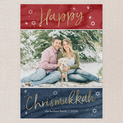Rustic Chrismukkah Hanukkah Card, Blue, 5x7, Hanukkah, Standard Smooth Cardstock, Square