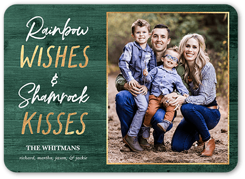 Wishes Kisses St. Patrick's Day Card, Green, 5x7 Flat, Signature Smooth Cardstock, Rounded