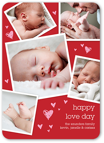 Cute Heart Collage Valentine's Card, Red, 100% Recycled Cardstock , Rounded