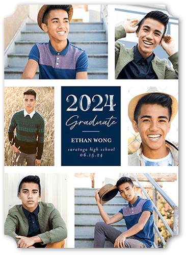 Sophisticated Showcase Graduation Announcement, Blue, 5x7 Flat, White, Signature Smooth Cardstock, Ticket