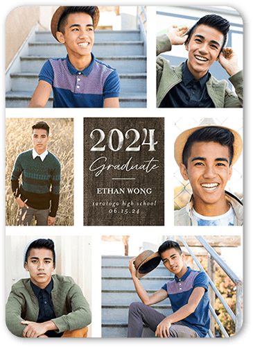 Sophisticated Showcase Graduation Announcement, Brown, 5x7 Flat, White, Signature Smooth Cardstock, Rounded