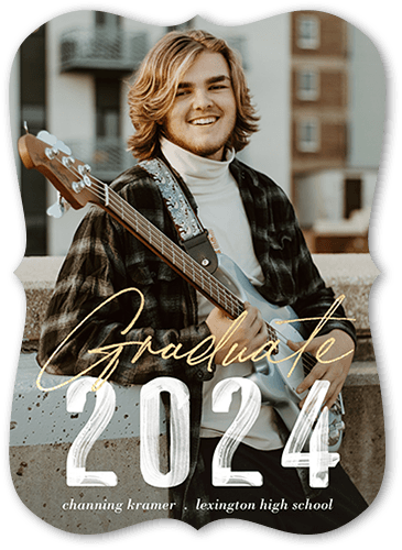 Textured Overlay Graduation Announcement, White, 5x7, Pearl Shimmer Cardstock, Bracket