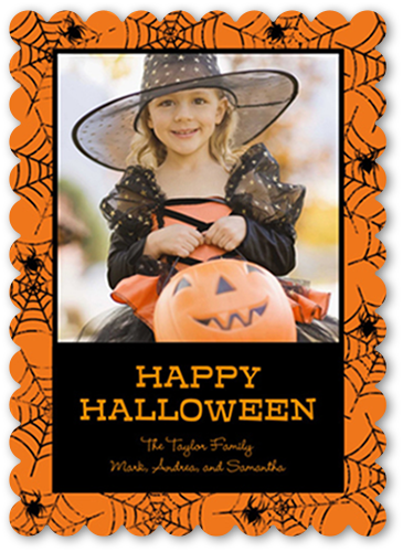 Spider Web Frame Halloween Card, Orange, Pearl Shimmer Cardstock, Scallop