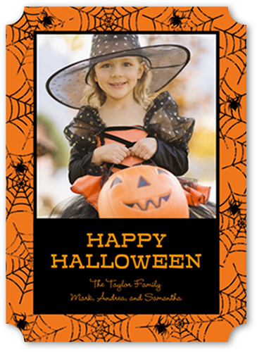 Spider Web Frame Halloween Card, Orange, White, Signature Smooth Cardstock, Ticket