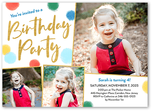 Rainbow Bokeh Birthday Invitation, White, 5x7 Flat, Pearl Shimmer Cardstock, Square