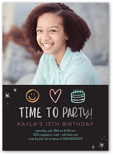 A Time To Party Birthday Invitation, Grey, 5x7 Flat, Standard Smooth Cardstock, Square, Charcoal