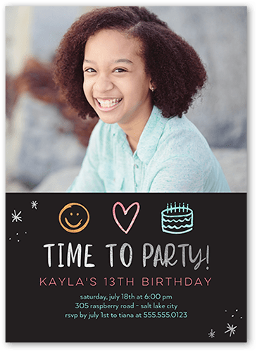 A Time To Party Birthday Invitation, Grey, 5x7 Flat, Pearl Shimmer Cardstock, Square