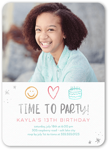 A Time To Party Birthday Invitation, White, 5x7 Flat, Standard Smooth Cardstock, Rounded