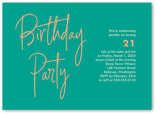 Handwritten Highlight Birthday Invitation, Green, 5x7 Flat, Standard Smooth Cardstock, Square