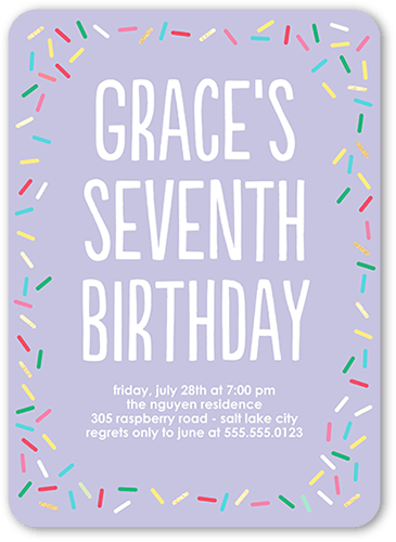 Special Sprinkles Birthday Invitation, Purple, 5x7 Flat, Signature Smooth Cardstock, Rounded, Lilac