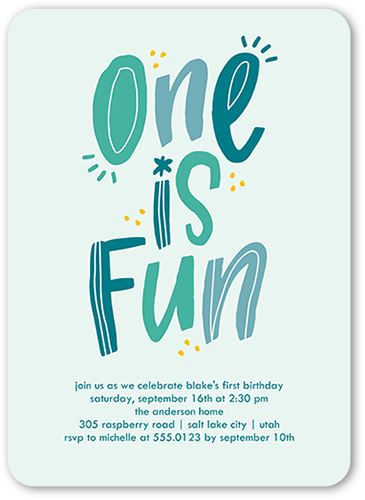 One Is Fun Birthday Invitation, Blue, 5x7 Flat, 100% Recycled Cardstock , Rounded