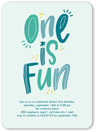 One Is Fun Birthday Invitation, Blue, 5x7 Flat, Standard Smooth Cardstock, Rounded