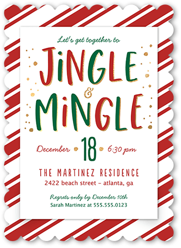 Jingle and Mix Holiday Invitation, Red, 5x7, Signature Smooth Cardstock, Scallop