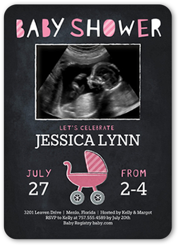 Happy Buggy Girl Baby Shower Invitation, Grey, Signature Smooth Cardstock, Rounded, Charcoal