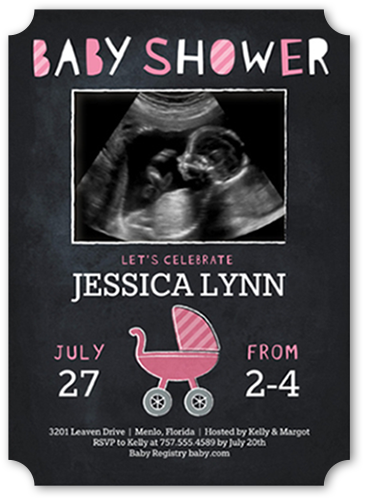 Happy Buggy Girl Baby Shower Invitation, Grey, Signature Smooth Cardstock, Ticket