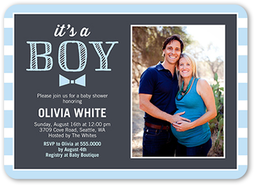 Baby Chic Boy Baby Shower Invitation, Grey, 100% Recycled Cardstock , Rounded