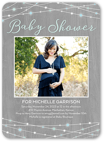 Strand Lights Baby Shower Invitation, Green, 5x7 Flat, 100% Recycled Cardstock , Rounded, Mint