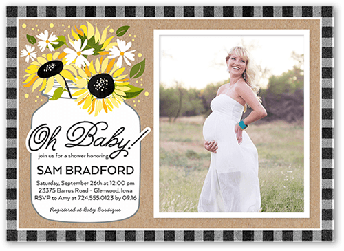 Sunflower Celebration Baby Shower Invitation, Grey, 5x7 Flat, Signature Smooth Cardstock, Square