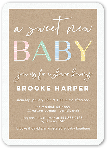 Classic Shower Girl Baby Shower Invitation, White, 5x7 Flat, Pearl Shimmer Cardstock, Rounded