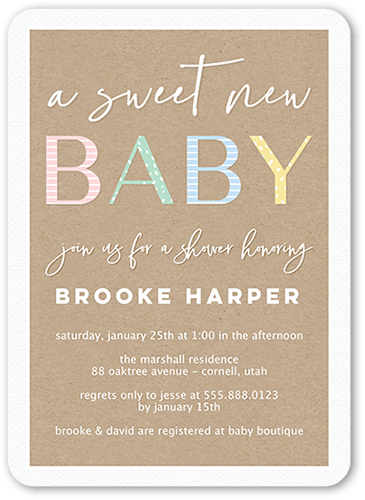 Classic Shower Girl Baby Shower Invitation, White, 5x7 Flat, Standard Smooth Cardstock, Rounded