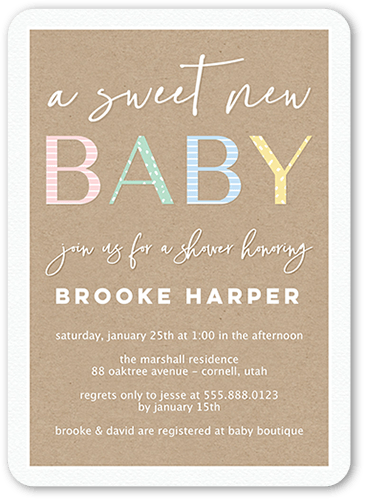 Classic Shower Girl Baby Shower Invitation, White, 5x7 Flat, Signature Smooth Cardstock, Rounded