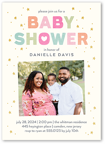 Pastel Shower Baby Shower Invitation, Beige, 5x7 Flat, 100% Recycled Cardstock ?, Square