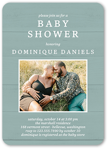 Colorful Woodgrain Baby Shower Invitation, Green, 5x7 Flat, Signature Smooth Cardstock, Rounded, Desert Green