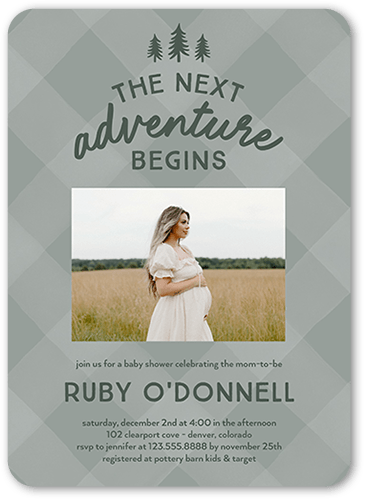 Plaid Adventures Baby Shower Invitation, Green, 5x7 Flat, 100% Recycled Cardstock , Rounded