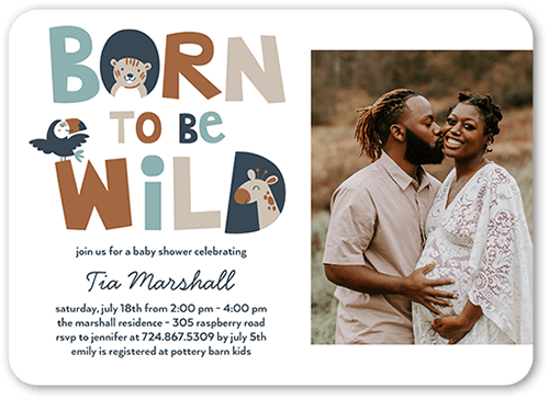 Born Wild Baby Shower Invitation, Blue, 5x7 Flat, Signature Smooth Cardstock, Rounded