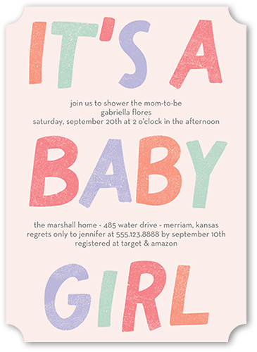 Fanciful Color Baby Shower Invitation, Pink, 5x7 Flat, Signature Smooth Cardstock, Ticket