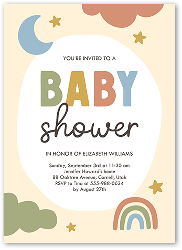 Night Sky Baby Shower Invitation, Orange, 5x7 Flat, Standard Smooth Cardstock, Square