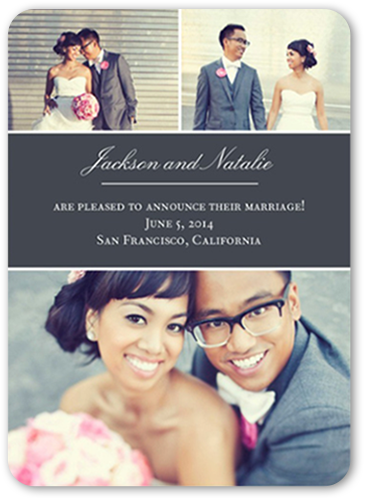 Big Blocks Wedding Announcement, Grey, Pearl Shimmer Cardstock, Rounded