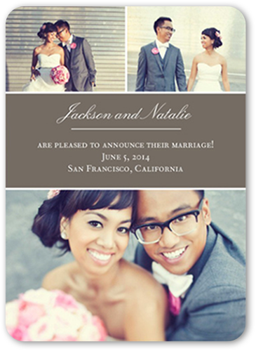 Big Blocks Wedding Announcement, Brown, Pearl Shimmer Cardstock, Rounded