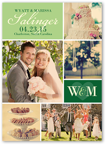 Loving Initials Wedding Announcement, Green, Signature Smooth Cardstock, Square