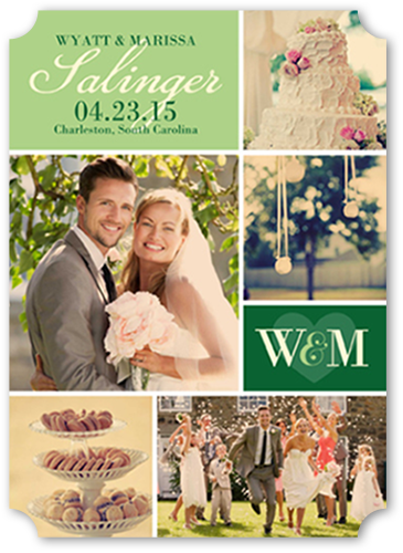 Loving Initials Wedding Announcement, Green, Pearl Shimmer Cardstock, Ticket