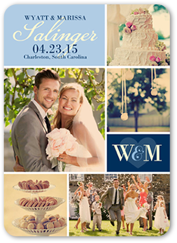 Loving Initials Wedding Announcement, Blue, Pearl Shimmer Cardstock, Rounded