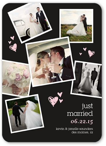 Sweet Heart Collage Wedding Announcement, Black, 100% Recycled Cardstock , Rounded