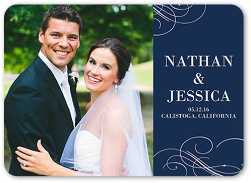 Simple Flourish Wedding Announcement, Blue, Pearl Shimmer Cardstock, Rounded
