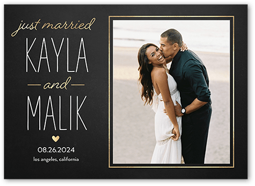 Big Names Wedding Announcement, Grey, 5x7 Flat, Luxe Double-Thick Cardstock, Square