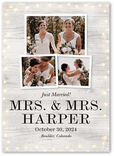 Framed In Lights Mrs Wedding Announcement, Gray, 5x7 Flat, Luxe Double-Thick Cardstock, Square