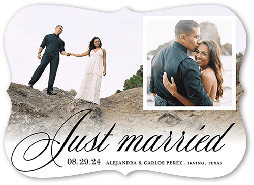 Photo On Photo Wedding Announcement, Black, 5x7, Pearl Shimmer Cardstock, Bracket