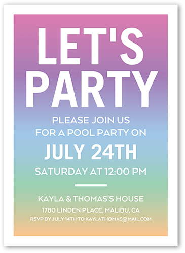 Colorful Pool Party Summer Invitation, Blue, 5x7 Flat, Signature Smooth Cardstock, Square
