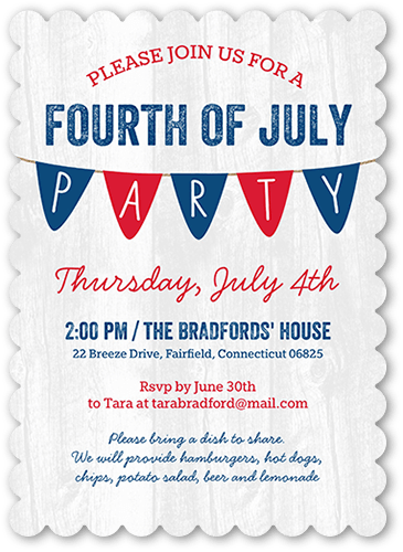 Banner Blowout Summer Invitation, Blue, 5x7 Flat, 100% Recycled Cardstock , Scallop