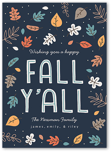 Happy Fall Yall Fall Photo Card, Blue, 5x7, Signature Smooth Cardstock, Square