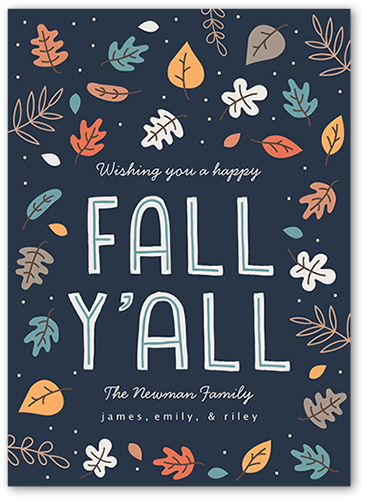 Happy Fall Yall Fall Photo Card, Blue, 5x7 Flat, Pearl Shimmer Cardstock, Square
