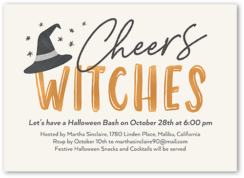 Cheers Witches Halloween Invitation, Beige, 5x7 Flat, Signature Smooth Cardstock, Square