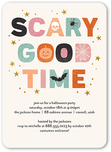 Scary Good Time Halloween Invitation, Beige, 5x7 Flat, 100% Recycled Cardstock ?, Rounded