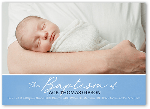 Classic Block Boy Baptism Invitation, Blue, 5x7 Flat, Luxe Double-Thick Cardstock, Square, Periwinkle