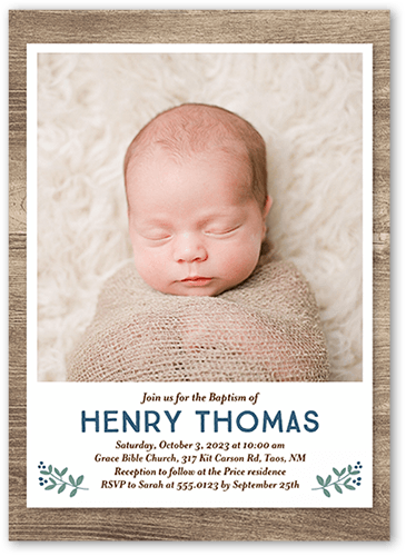 Rustic Family Boy Baptism Invitation, Beige, 5x7 Flat, Pearl Shimmer Cardstock, Square