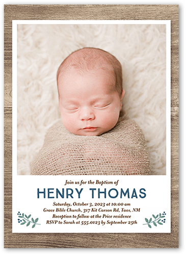 Rustic Family Boy Baptism Invitation, Beige, 5x7 Flat, 100% Recycled Cardstock , Square, Rye